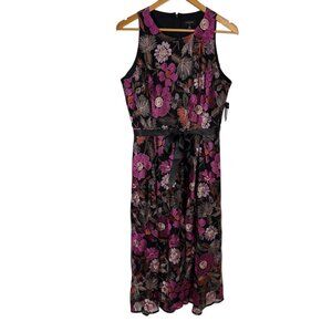Tahari ASL NEW Floral Embroidered FLAW Black Pink Hi Low Dress Size 8 Feminine